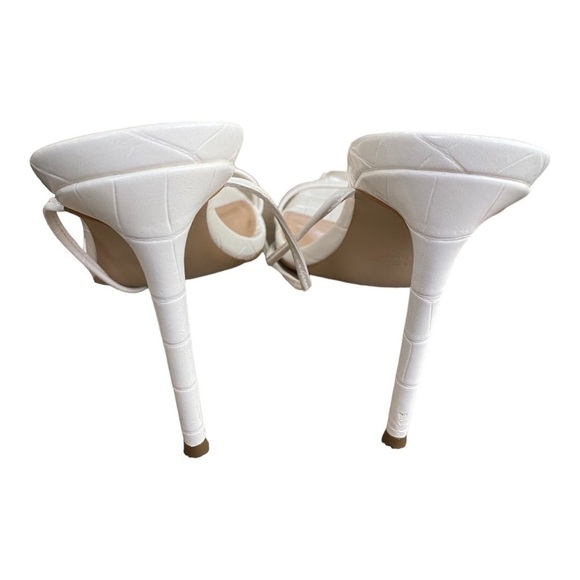 NEW Steve Madden White Stiletto Heels Flamin Sandal Ankle Wraparound Tie Croc - Picture 6 of 10